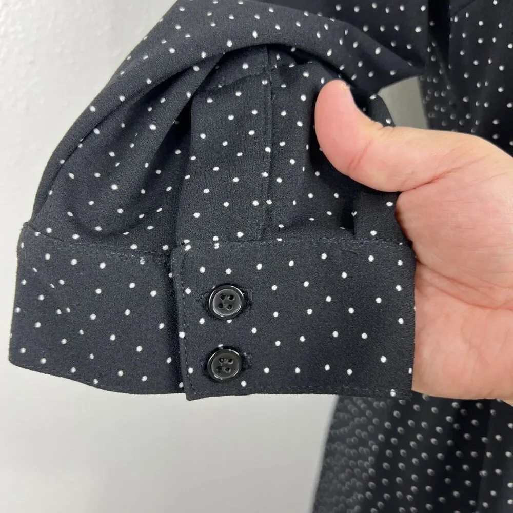 Melissa Masse Dress Women Medium Black White Polka Dot Surplice Tie Waist Casual